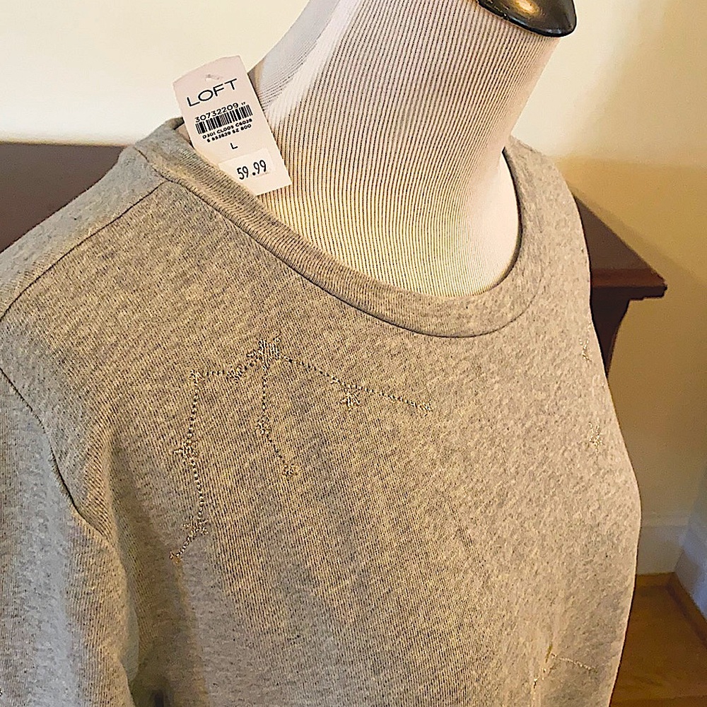 LOFT Sparkle Stars Gray and Silver Top